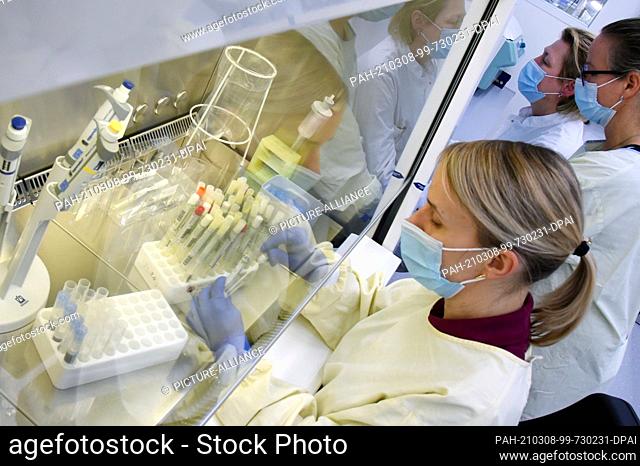 03 March 2021, Saxony, Leipzig: In a PCR laboratory of MVZ Labor, the head of the infectious disease PCR department, Dr. Katja Sänger