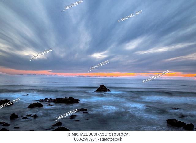 The sun sets along the California Pacific Coastline