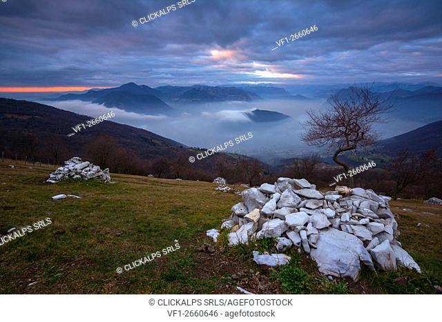 Classical view of Iseo lake, Colmi of Sulzano, province of Brescia, Lombardia, Italy