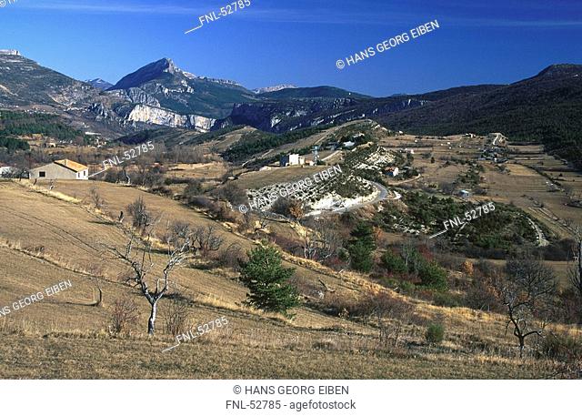 High angle view of village, La Palud-Sur-Verdon, Alpes-De-Haute-Provence, Provence-Alpes-Cote D'Azur, France