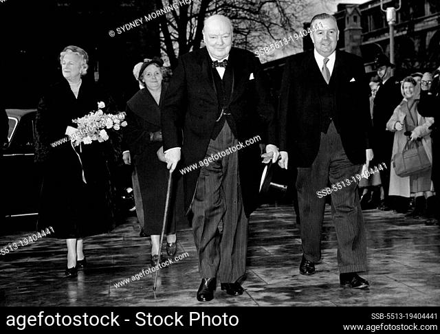 The 80th. Birthday of Sir Winston Churchill: Sir Winston Churchill, 80-years-old today seen arriving at Westminster Hall for his Birthday Presentations from...