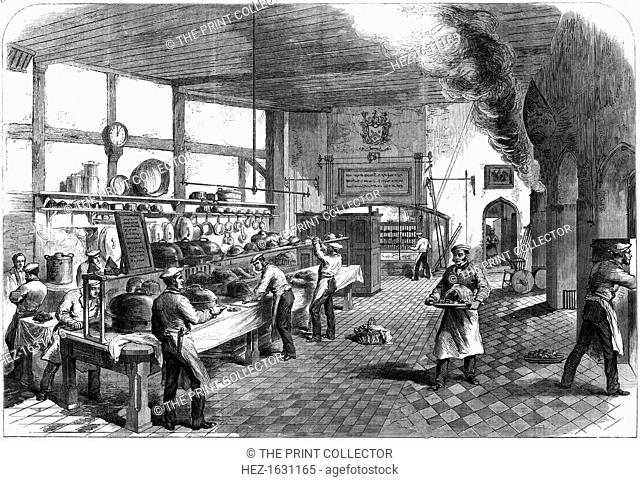 The kitchen at Charterhouse School, Godalming, Surrey, 1867. From The Illustrated London News (28 December 1867)