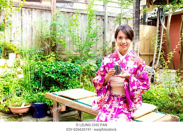 Japanese woman drink of tea