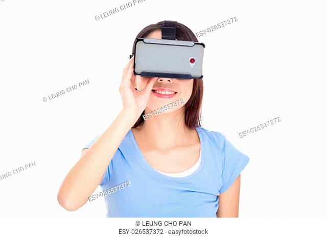 Woman experience though virtual reality device