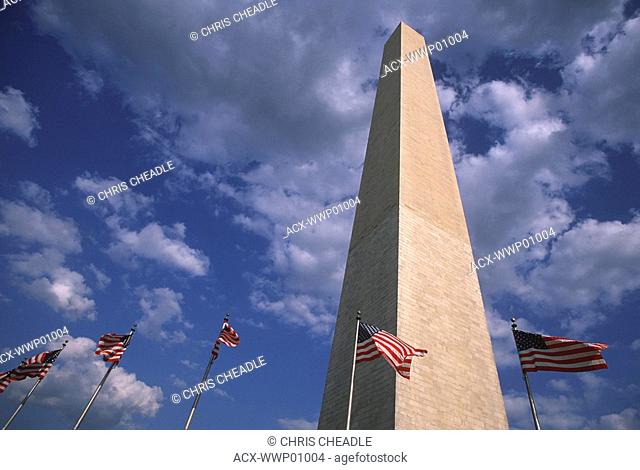 USA, Washington, DC, Washington Monument and US Flags
