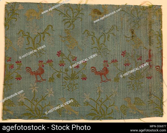 Fragment - 1650 - 1700 - Italy. Silk, warp-float faced satin weave with self-patterning ground wefts tied by supplementary binding warps in plain interlacing