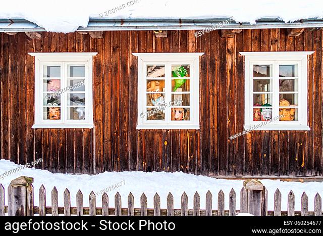 Old Wooden Log House with Windows