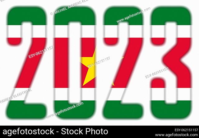 2023, isolated on white - With the Flag of Suriname