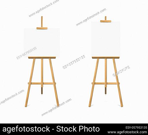 Easels with horizontal and vertical paper sheets. Vector realistic design elements