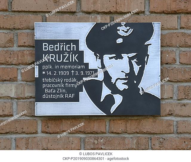 The plaque commemorating former Czech RAF pilot Bedrich Kruzik was unveiled in premises of the former Bata factory in Trebic, Czech Republic, on September 3