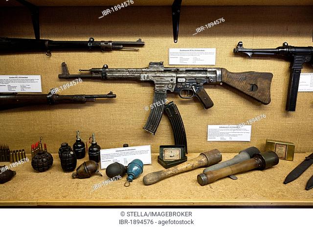 Firearms and hand grenades, Stammheim military museum, Stammheim, Landkreis Schweinfurt county, Lower Franconia, Bavaria, southern Germany, Germany, Europe