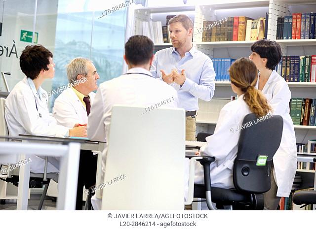 Salesman at doctors' meeting, clinical session, Hospital, Donostia, San Sebastian, Gipuzkoa, Basque Country, Spain