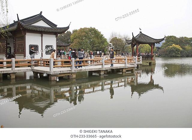 Lake in the lake, Santanyinyue 3 pools mirroring the moon, West Lake, Hangzhou, China