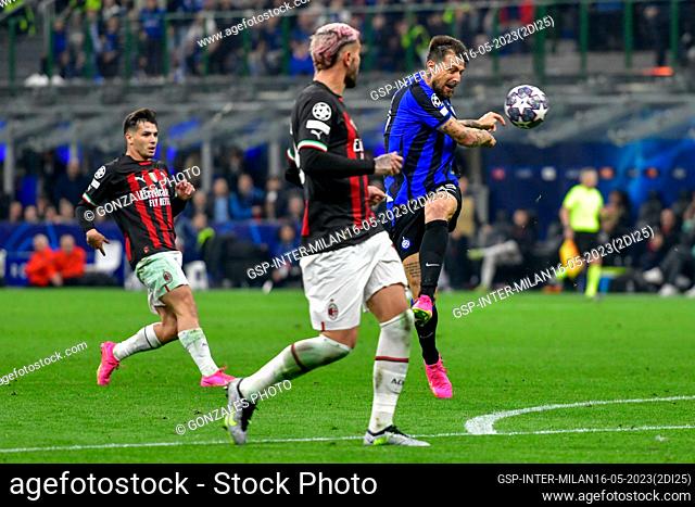 Milano, Italy. 16th, May 2023. Francesco Acerbi (15) of Inter seen during the UEFA Champions League match between Inter and AC Milan at Giuseppe Meazza in...