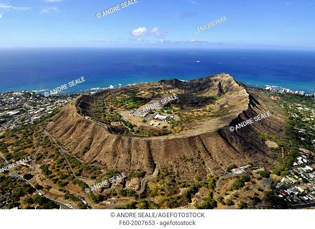 Aerial view of Diamond Head volcanic crater, Oahu, Hawaii, USA