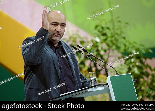 29 January 2022, Berlin: Green politician Omid Nouripour speaks at the federal party conference of Bündnis 90/Die Grünen