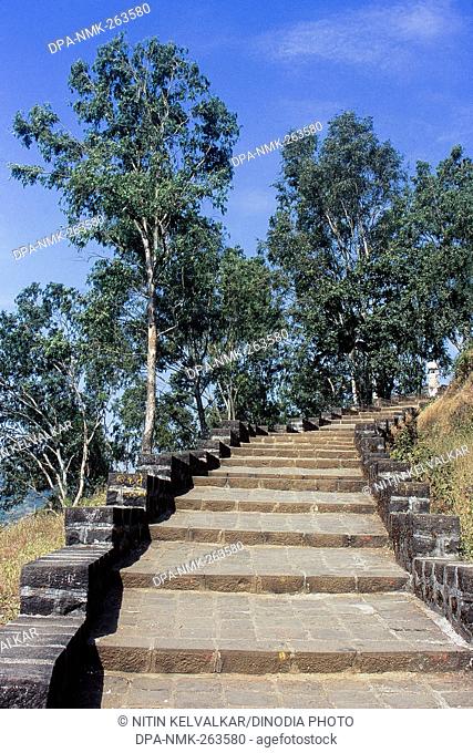 Steps and greenery, Karla Caves, Lonavala, District Pune, Maharashtra, India, Asia