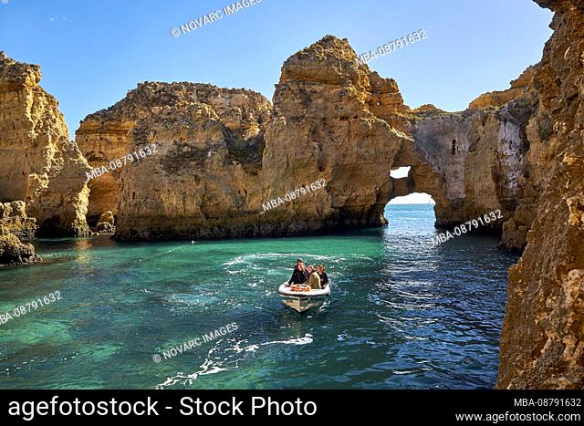 Boat trip on rocky coast at the Ponta da Piedade near Lagos, Algarve, Faro, Portugal