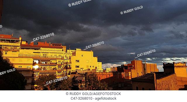 Stormy sky at sunset in El Masnou, Maresme area, Barcelona, Spain