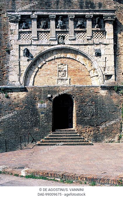 Porta Marzia (3rd century BC), ancient Etruscan gate incorporated into the walls of the Rocca Paolina, Perugia, Umbria, Italy