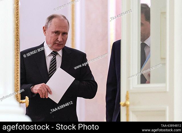 RUSSIA, MOSCOW - OCTOBER 25, 2023: Russia's President Vladimir Putin is seen before a meeting with heads of the main religious denominations of Russia in the...
