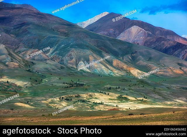 Different colored mountains in near Mongolian Altai mountains, Russia