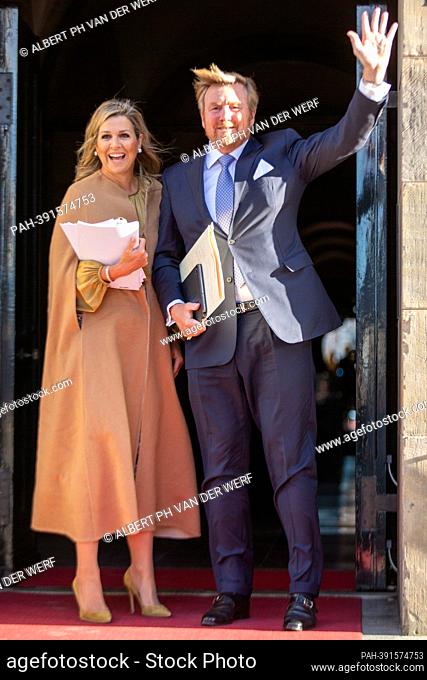 King Willem-Alexander and Queen Maxima of The Netherlands arrive at the Royal Palace in Amsterdam, on January 17, 2023, to attend the traditional New Years...