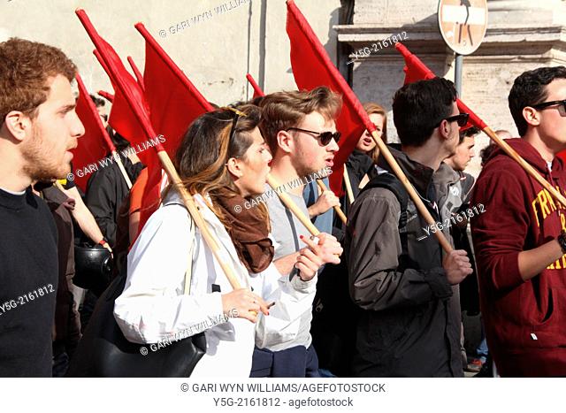 Rome, Italy. 12th April 2014. The Housing Movement and Anti Austerity demonstration in Rome, Italy