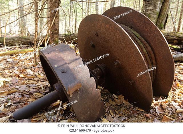 Artifact along the abandoned East Branch & Lincoln Railroad (1893-1948), near the end of the Camp 9 spur line, in the Pemigewasset Wilderness of the White...