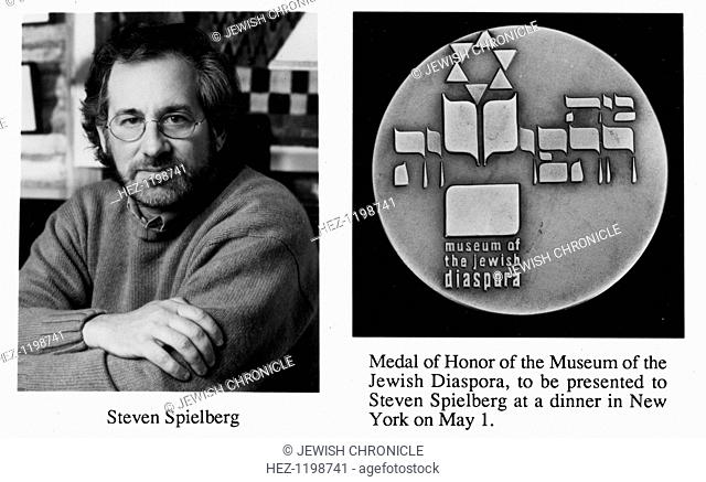 Steven Spielberg (1947- ), American Film maker, 1994. Medal of Honour of the Museum of the Jewish Diaspora, to be presented to Steven Spielberg at a dinner in...