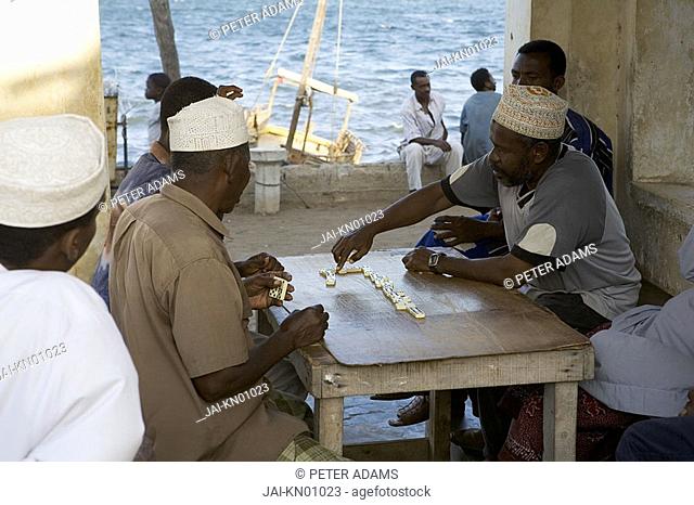 Men playing dominos, Lamu, Kenya