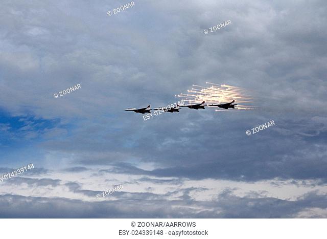 BARNAUL, RUSSIA - AUGUST 16, 2015: Aerobatic Team Russian Knights at WorldWide AirShow in Barnaul, Russia