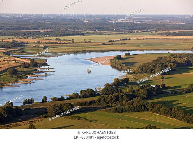 Aerial of the River Elbe, marshland, Schnackenburg, Lower Saxony, Germany