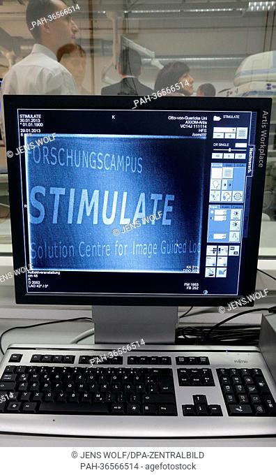 A workstation shows the word 'Stimulate' on a computer monitor in the laboratory of the new medical research campus 'Stimulate' of the Otto-von-Guericke...