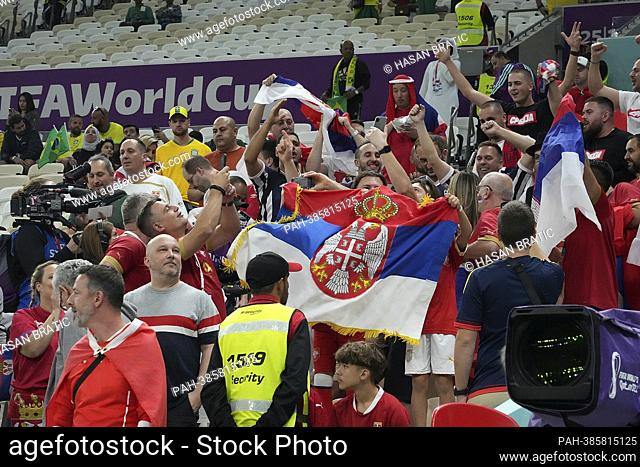 11/24/2022, Khalifa International Stadium, Doha, QAT, World Cup FIFA 2022, Group G, Brazil vs Serbia, in the picture Serbian fans in the stands