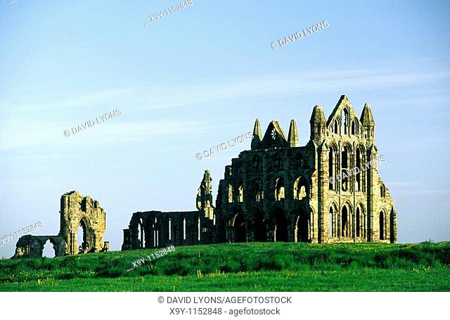 Benedictine Whitby Abbey founded 657AD  Ruin on East Cliff of old port of Whitby, North Sea coast of North Yorkshire, England