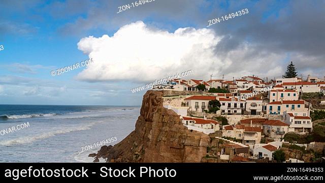 Azenhas do Mar, Portugal - 14 December 2020: view of the cliffside village of Azenhas do Mar in central Portugal