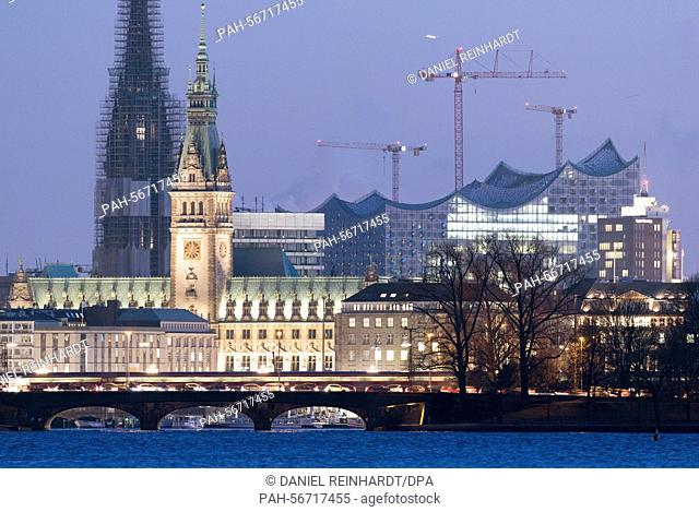 A view of the Rathaus and die Elbphilharmonie in Hamburg, 12 March 2015. The German Olympic Sports Confederation is due to choose the German city for the...