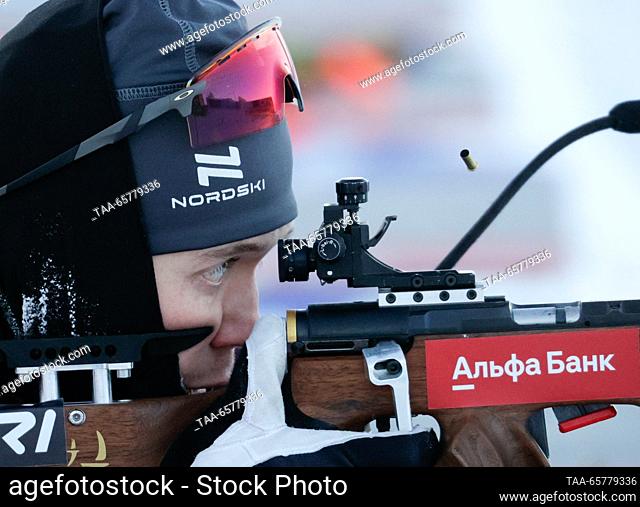 RUSSIA, UFA - DECEMBER 15, 2023: Russia's Daniil Serokhvostov competes in the men's sprint in Stage 2 of the 2023/2024 Commonwealth Biathlon Cup at Biatlon...