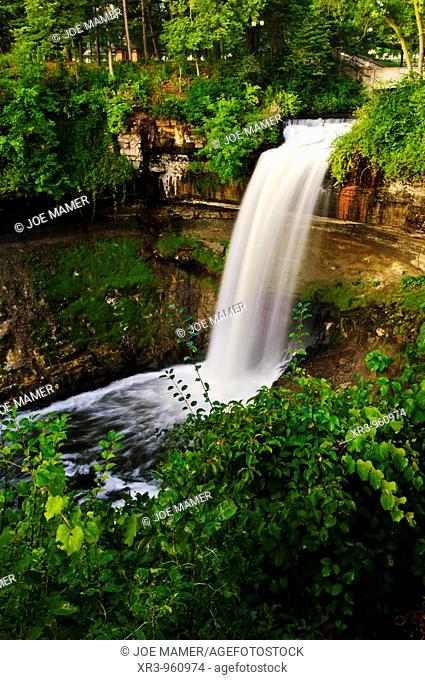 53 foot tall Minnehaha falls on Minnehaha Creek  The translation of the name is 'curling water' or 'waterfall'  The name comes from the Dakota language elements...