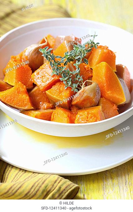 Steamed butternut squash with garlic and lemon thyme