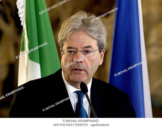 Czech Foreign Minister Lubomir Zaoralek and his Italian counterpart Paolo Gentiloni, photo, attend a press conference after their meeting in Prague