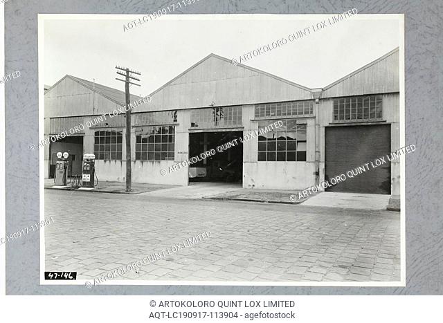 Photograph - International Harvester, Service Garage Exterior, South Melbourne, 24 Feb 1947, One of four black and white photographs attached to an album page