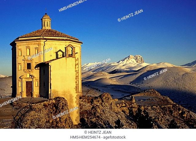 Italy, Abruzzo, Gran Sasso Massif at dawn from the church of Rocca Calascio dated 17th century