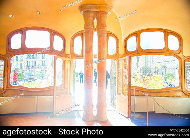BARCELONA, SPAIN - January 23, 2019: Casa Batllo is the famous art work by an artist Antoni Gaudi. Gaudi was a Spanish architect who designed many buildings in...