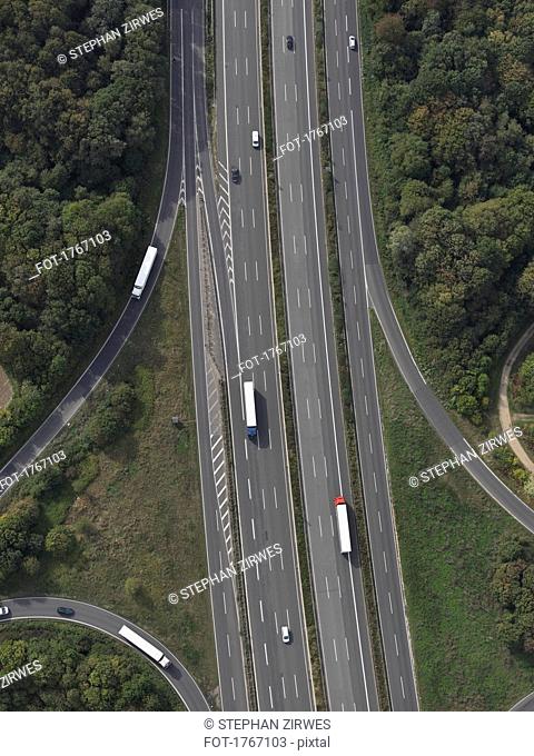 Aerial view highway near Frankfurt, Hessen, Germany