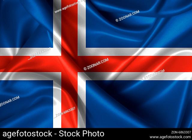 Realistic wavy flag of Iceland