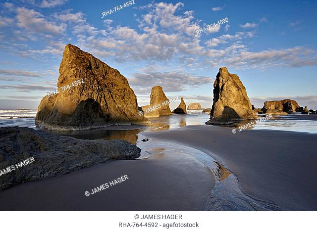 Sea stacks and clouds, Bandon Beach, Oregon, United States of America, North America