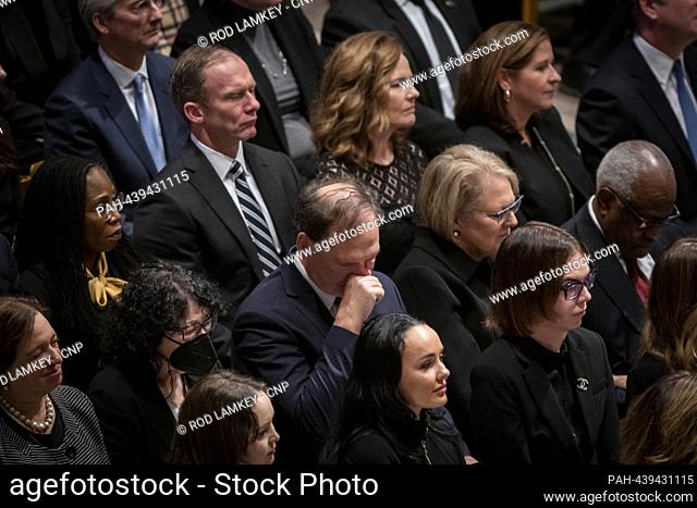 Justice Samuel Alito, Jr., wipes his face during the funeral service for retired Associate Justice of the Supreme Court Sandra Day O'Connor at the Washington...