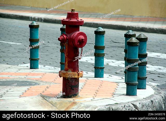 Fire hydrants on the corner of streets in the city